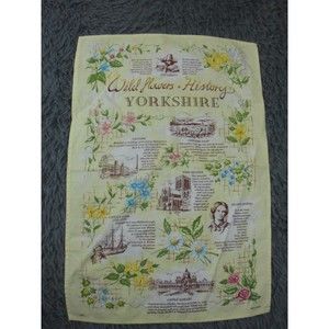 Vintage Wild Flowers & History of Yorkshire Cloth Wall Hanging 100% Cotton 1997